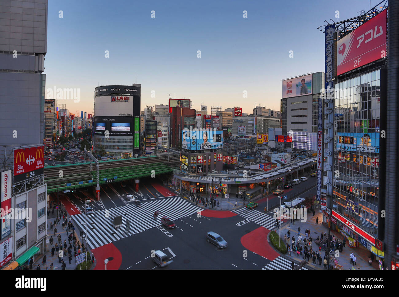 Japan, Asia, Tokyo, City, Omekaido, crossing, district, cityscape, lights, Shinjuku, evening, urban, traffic Stock Photo