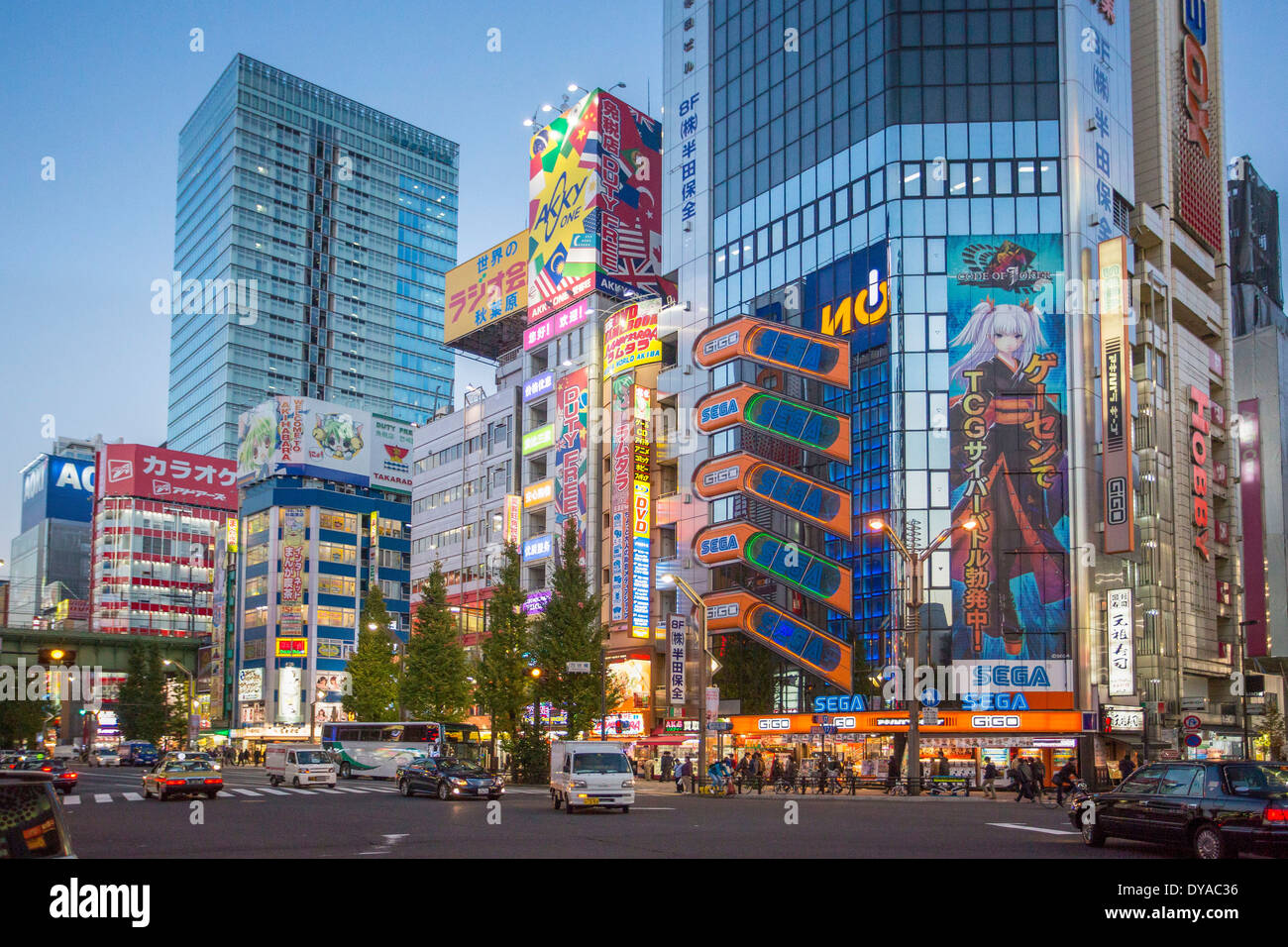 Japan Asia Tokyo City Akihabara Chuo Avenue architecture colourful district electric shopping touristic travel urban night Stock Photo