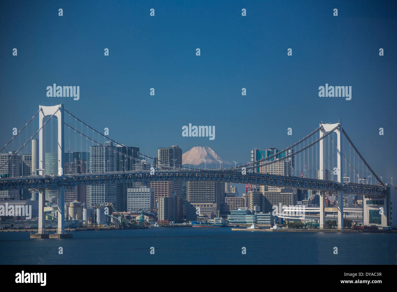 Japan, Asia, Tokyo, City, architecture, bay, bridge, Fuji, mount Fuji, rainbow, skyline, travel Stock Photo