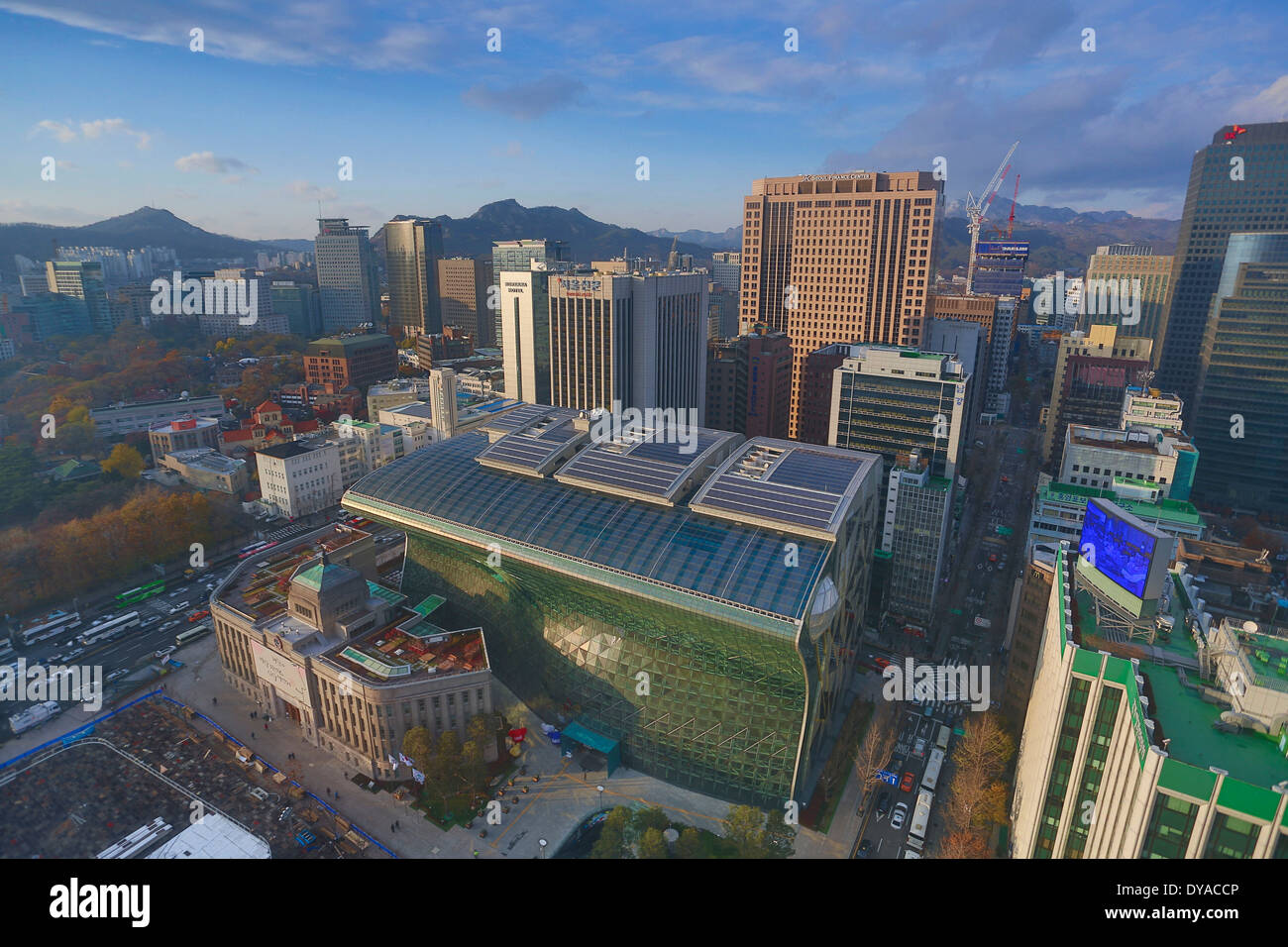 City Hall, Korea, Asia, Seoul, architecture, center, city, downtown, new, skyline, travel, City Hall, Building Stock Photo