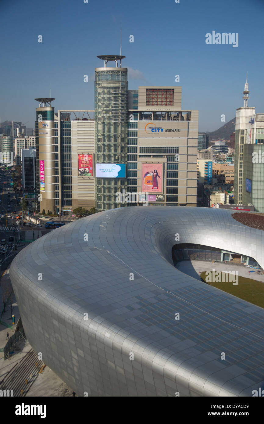 Center Building, Dongdaemun, Korea, Asia, Seoul, architecture, city, culture, history, new, touristic, travel, Culture Center Stock Photo