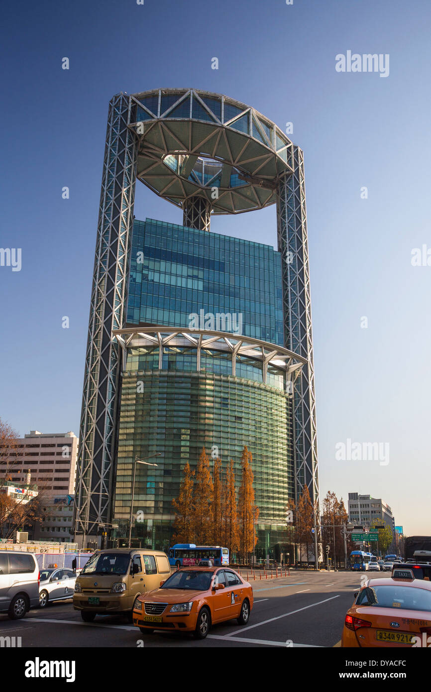 Autumn, Building, Jongno, Korea, Asia, Seoul, Tower, Samsung, architecture, city, downtown, glass, urban Stock Photo