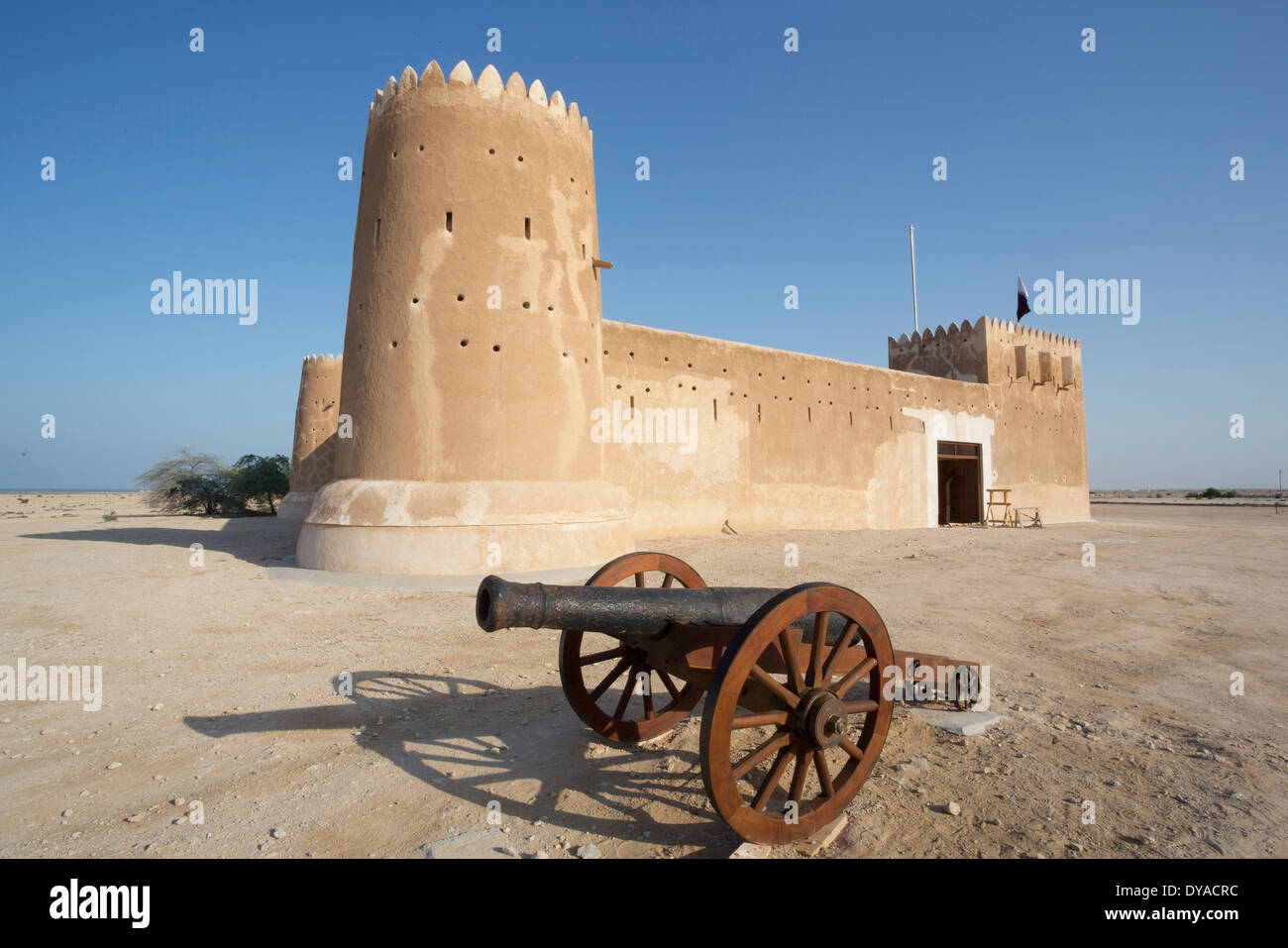 gun fortification World Heritage Al Zubarah Qatar Middle East architecture canon landmark fort history museum site travel un Stock Photo