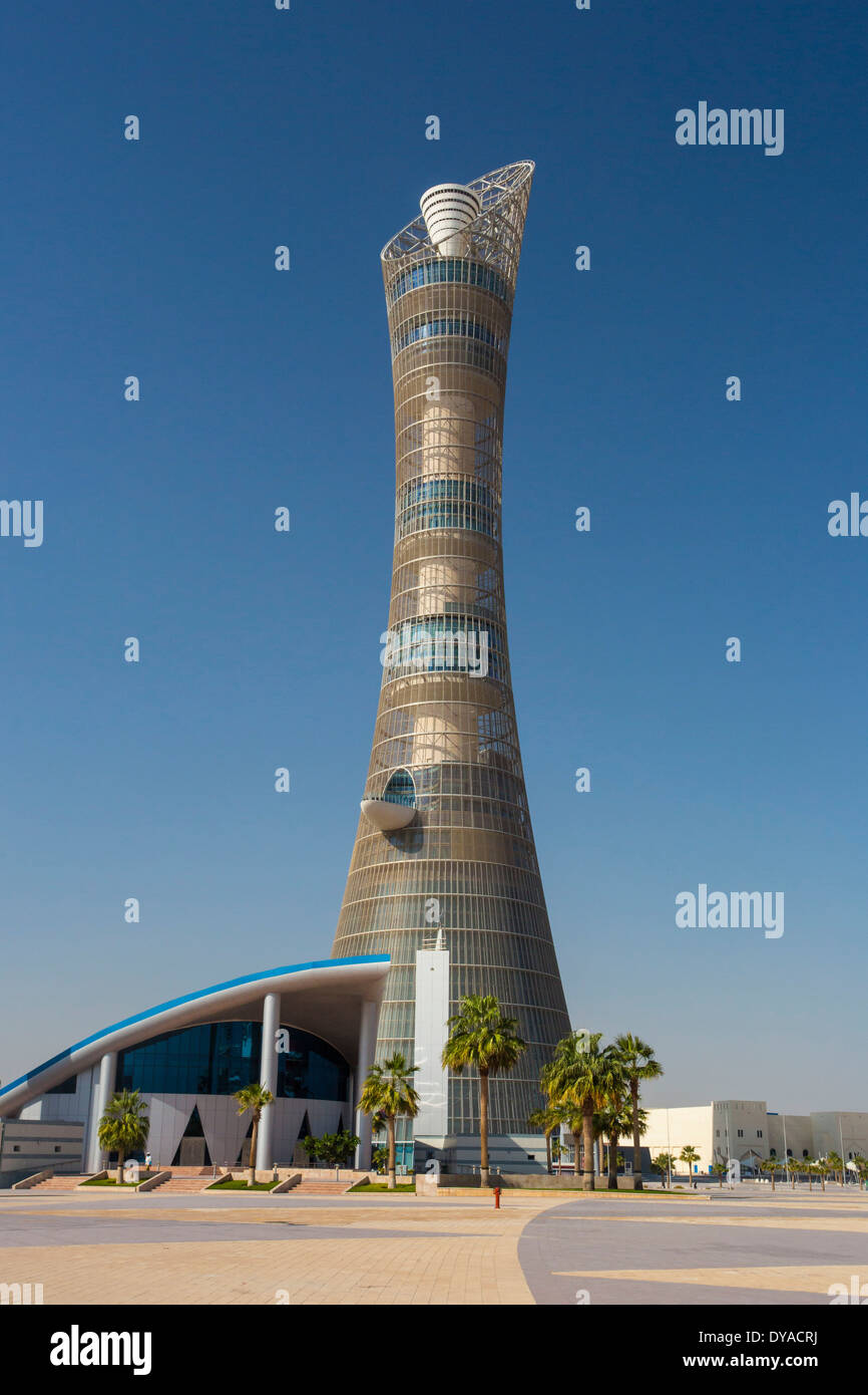 Aspire Doha Khalifa Qatar Middle East architecture city international park sports stadium tall touristic tower travel Stock Photo
