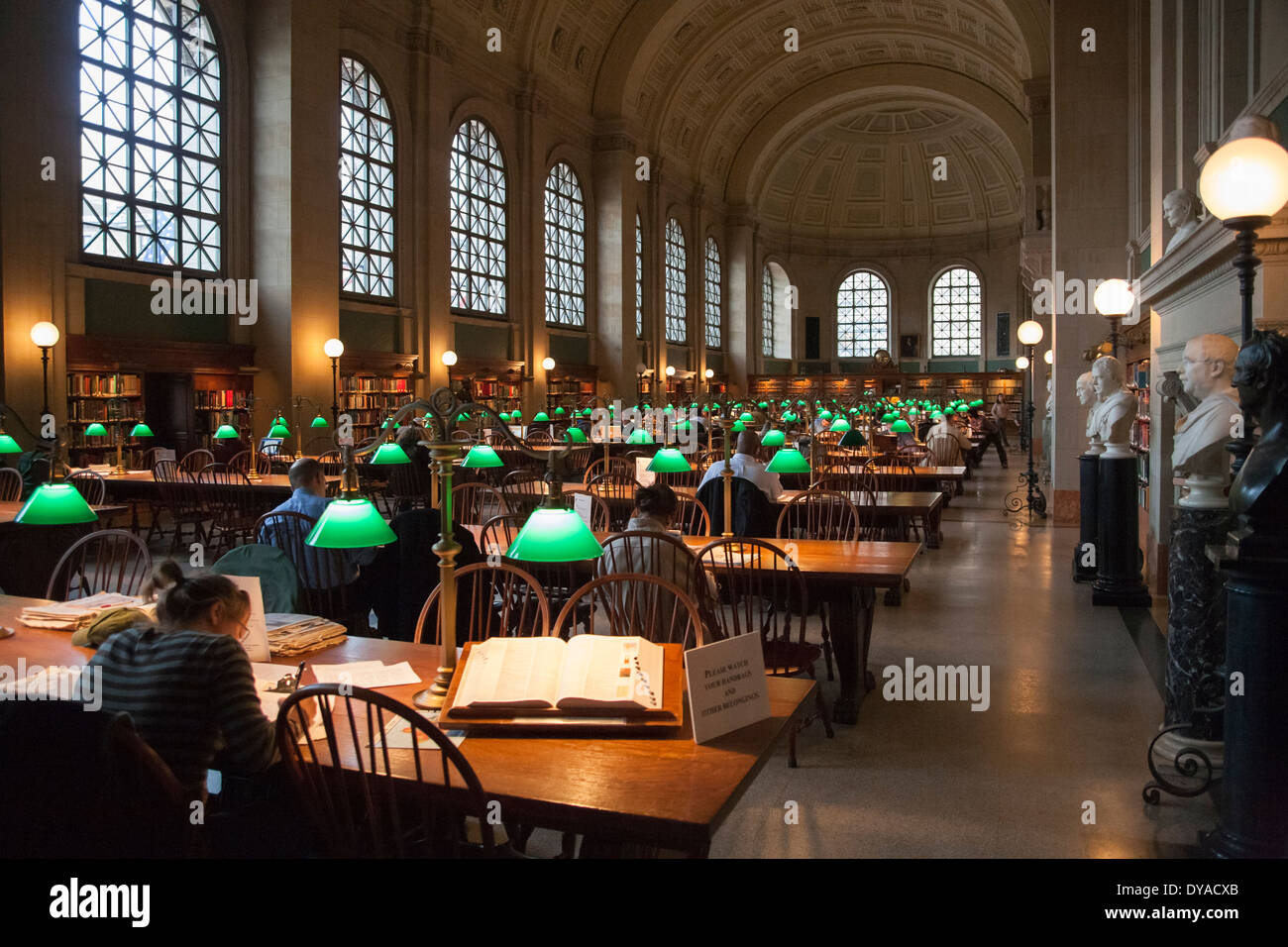 Reading room in Boston Public Library, Boston, Massachusetts Stock