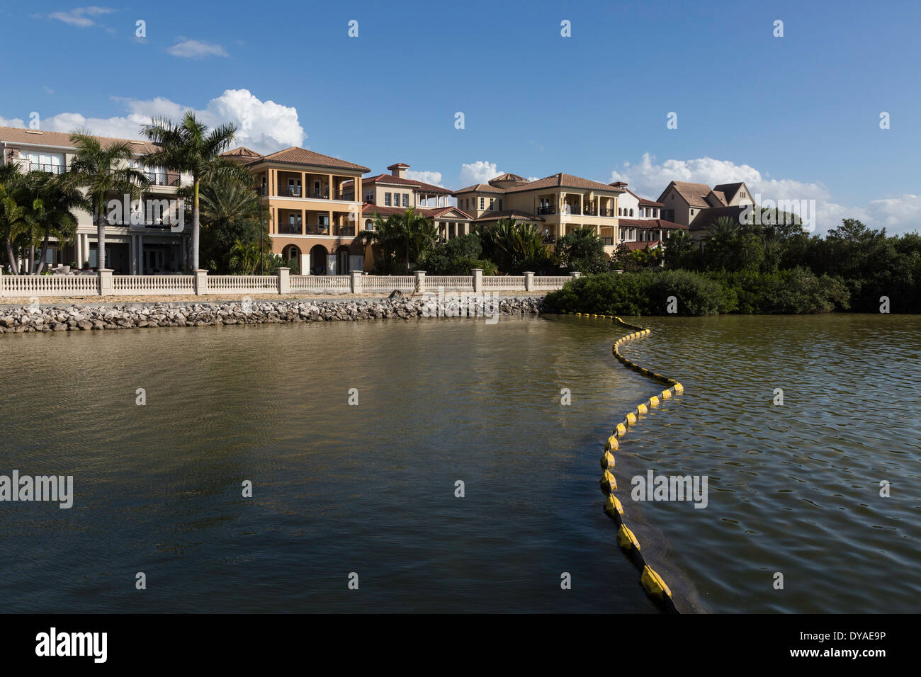 Protective Floating Barrier Boom at Seawall WCI Community, Tampa, FL, USA Stock Photo