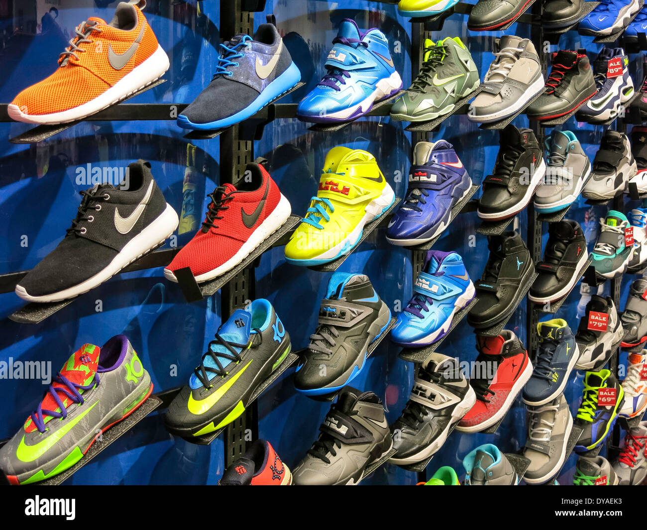 Athletic Shoe Wall, Foot Locker, International Plaza, Tampa, FL, USA Stock Photo