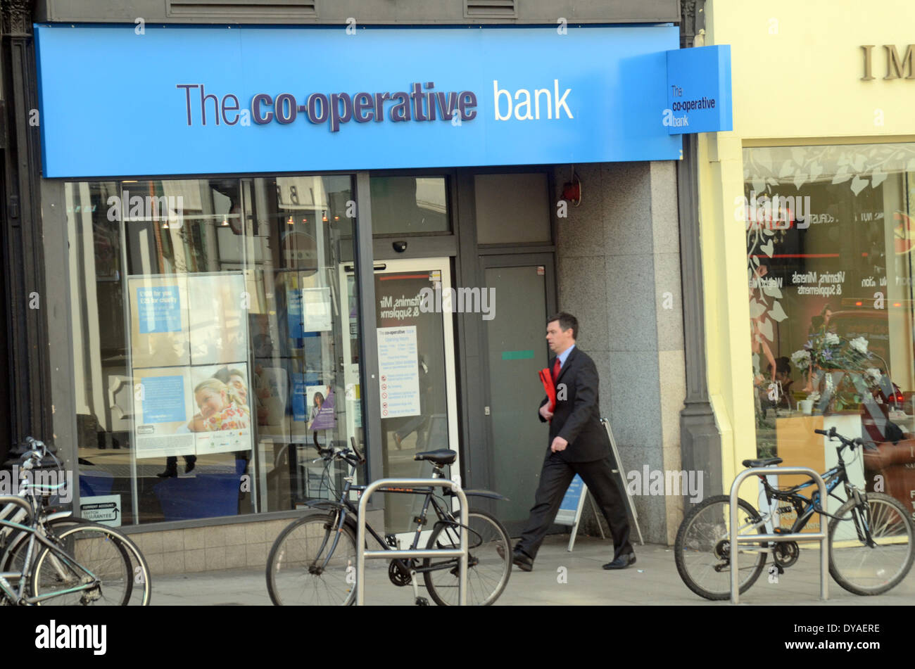 London, 11 April 2014, Co-op bank apologises for £ 1.3 billion loss for 2014 to it's 4.7 million customers after discovery of £1.5 billion pound black hole. Stock Photo