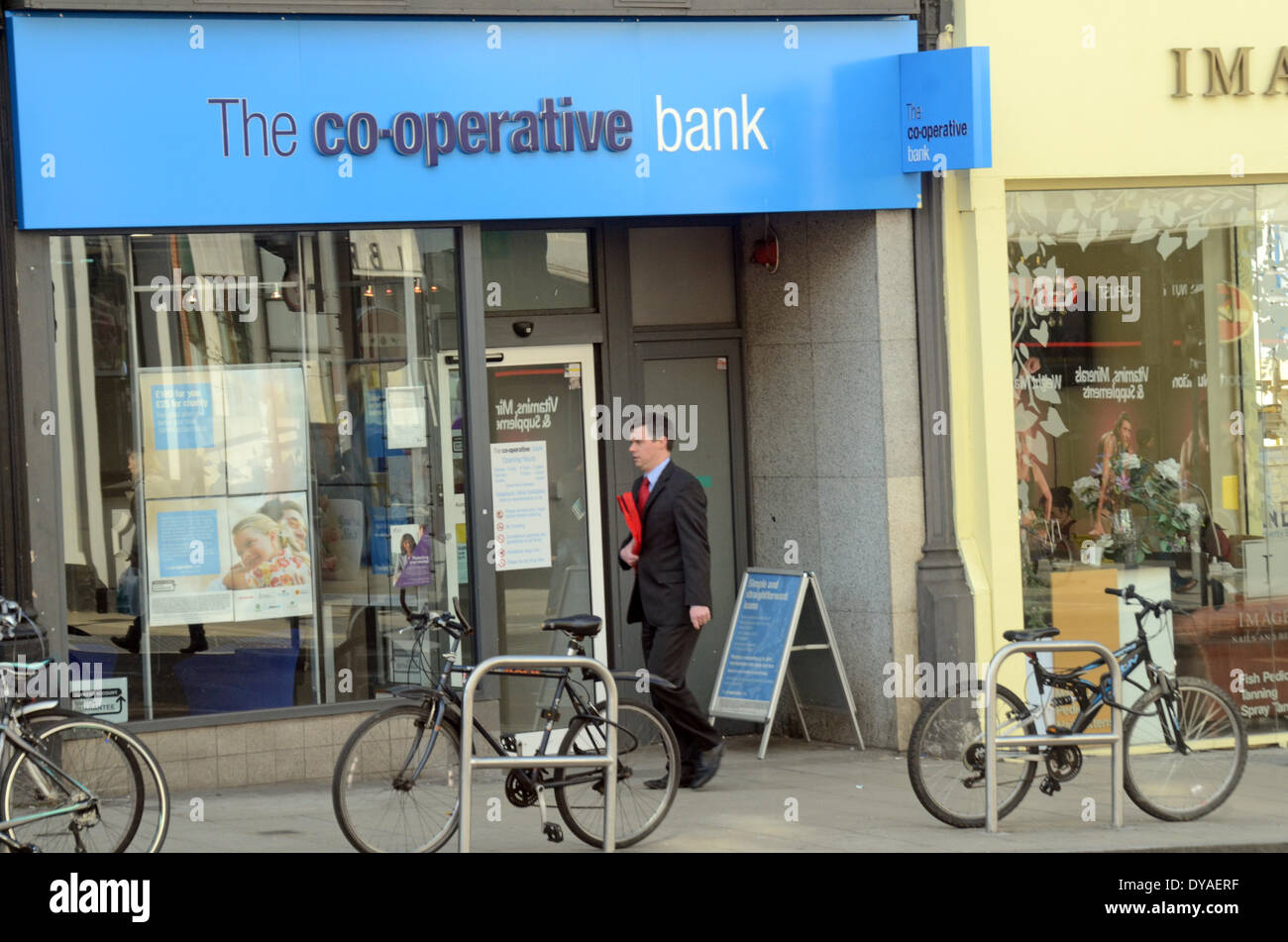 London, 11 April 2014, Co-op bank apologises for £ 1.3 billion loss for 2014 to it's 4.7 million customers after discovery of £1.5 billion pound black hole. Stock Photo