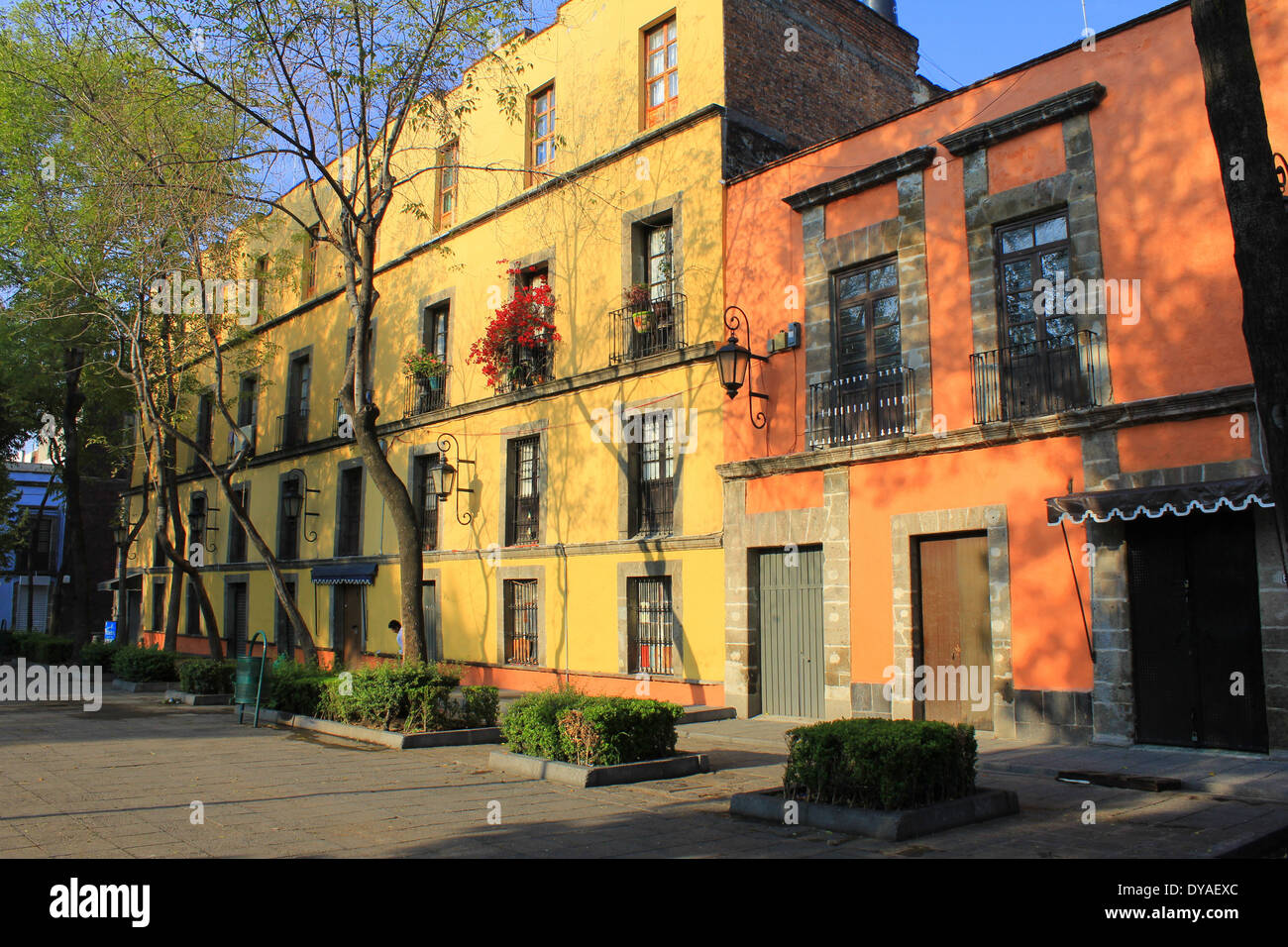 Yellow and orange buildings in the centre of Mexico City, Mexico Stock Photo