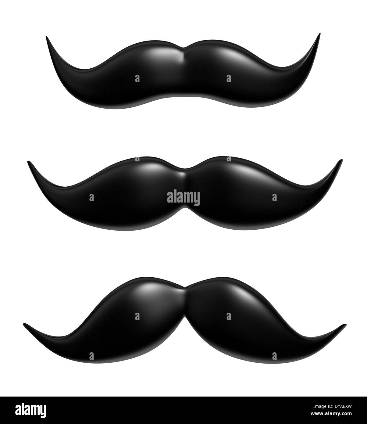 3D Black Mustaches set - isolated on white background Stock Photo