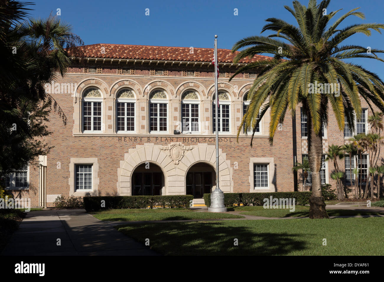 HB Plant High School Front Entrance, Tampa FL Stock Photo