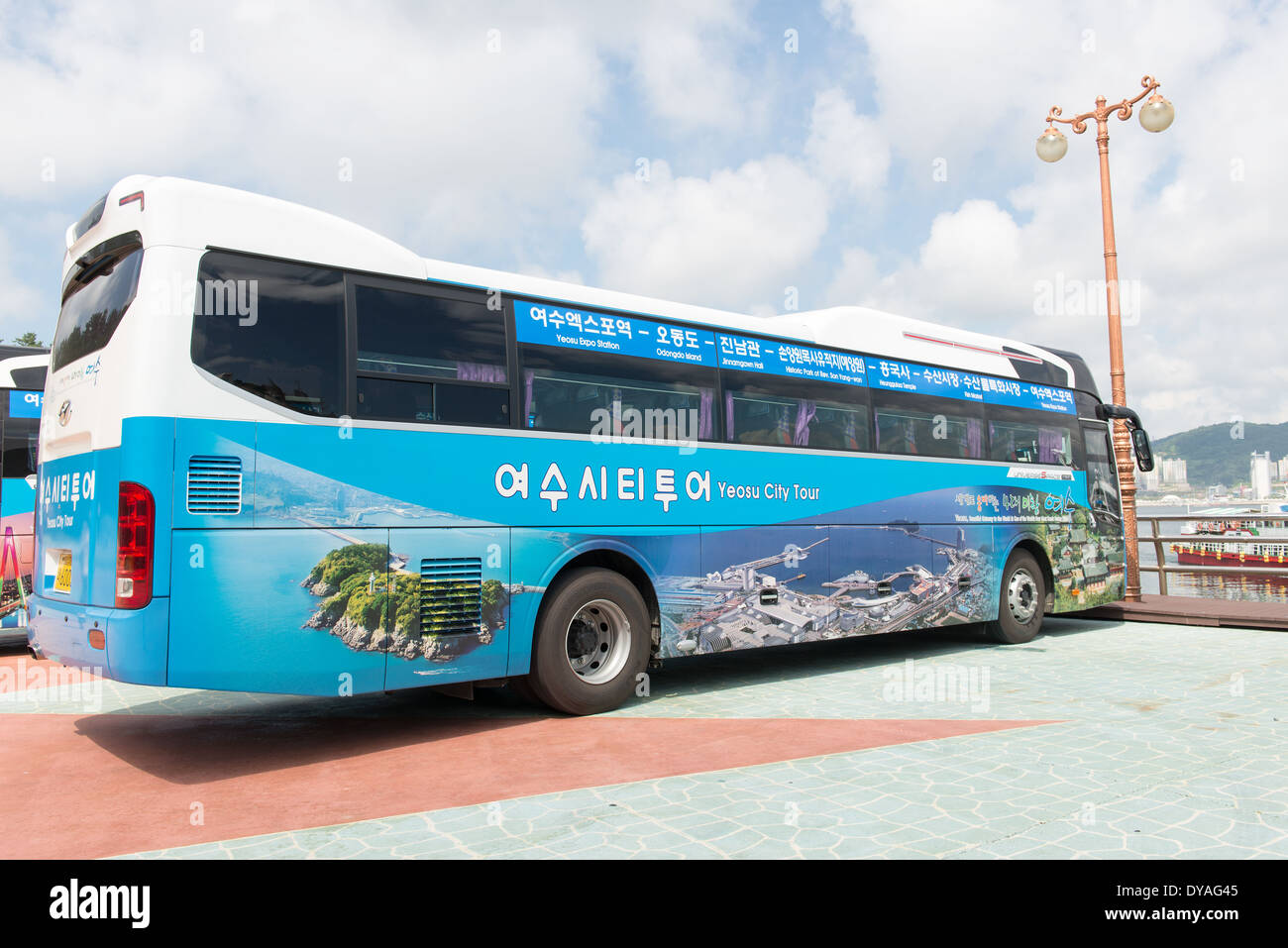 Bus offering the Yeosu City Tour sightseeing in Yeosu, South Korea Stock Photo