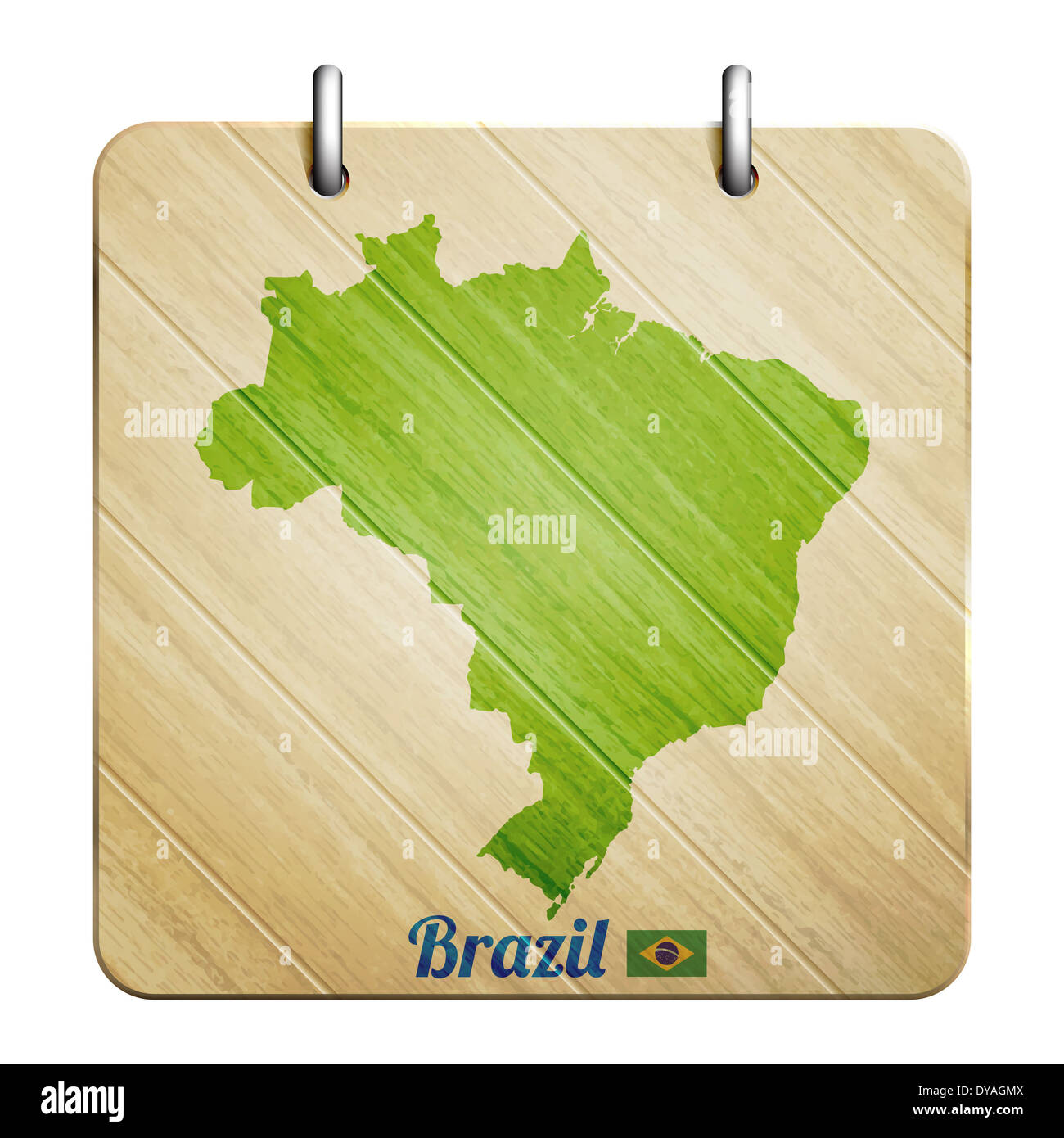 isolated wooden icon with brazil map and flag Stock Photo