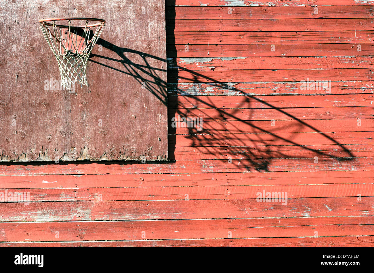 rural old basketball backboard and hoop outdoor Stock Photo