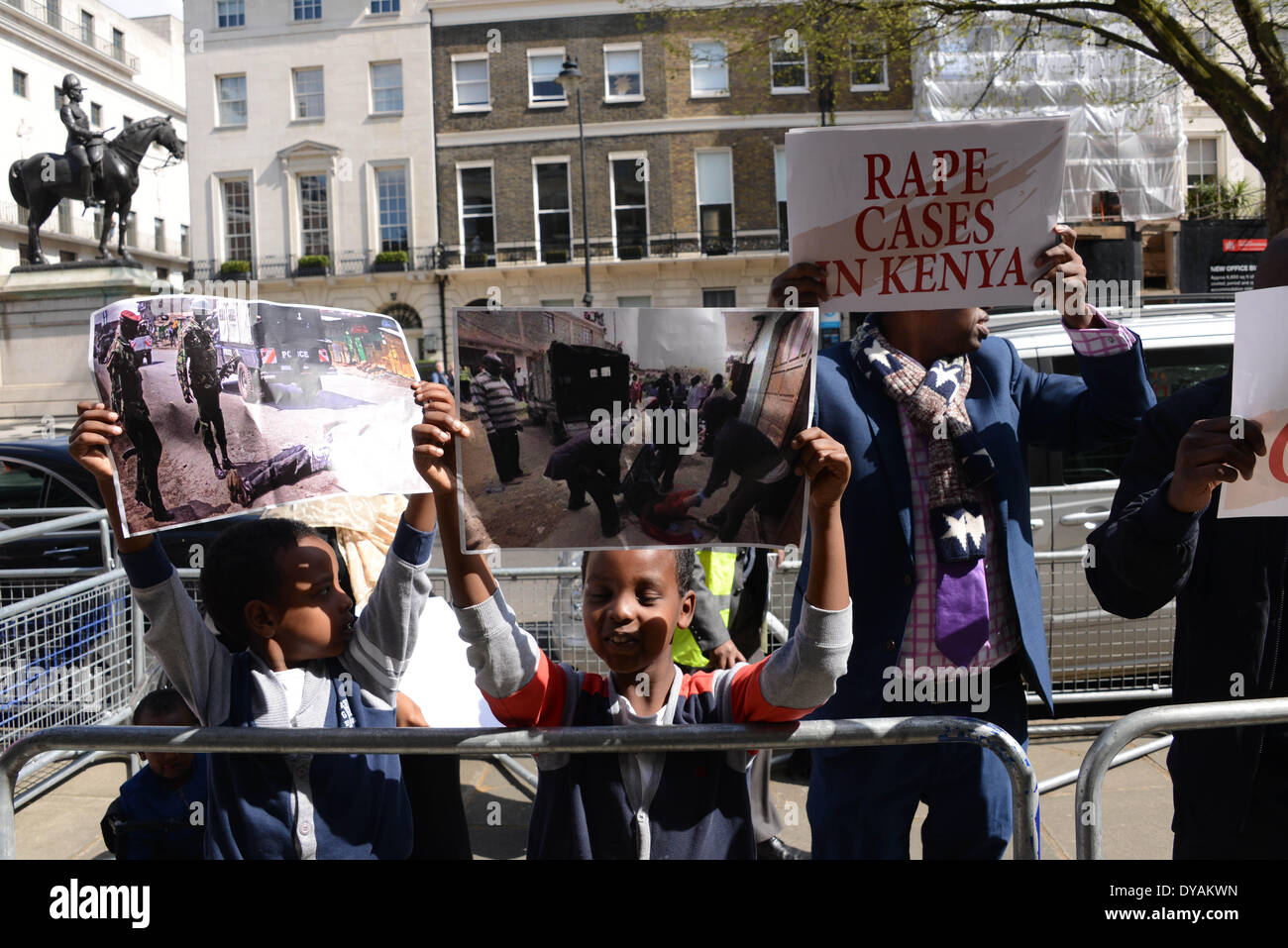 London 11th April 2014 : A group of Somali protest in front of the Kenya Emabssy against thousand of Somali men women and children being loaded onto trucks in Nairobi (Kasani Concentration Camp) and dump them in Somalia. Many of them are business owner in Kenya. all their business leaved in Kenya unclaim outside Kenya Embassy in London. Credit:  See Li/Alamy Live News Stock Photo