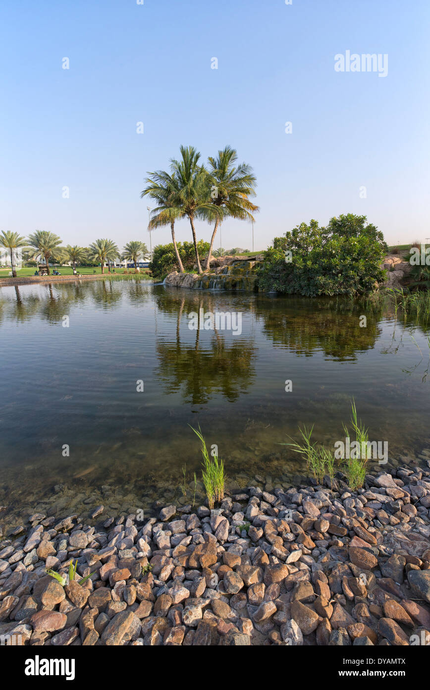 Image of Artificial Lake at Emirates Golf Club in Dubai, UAE Stock Photo
