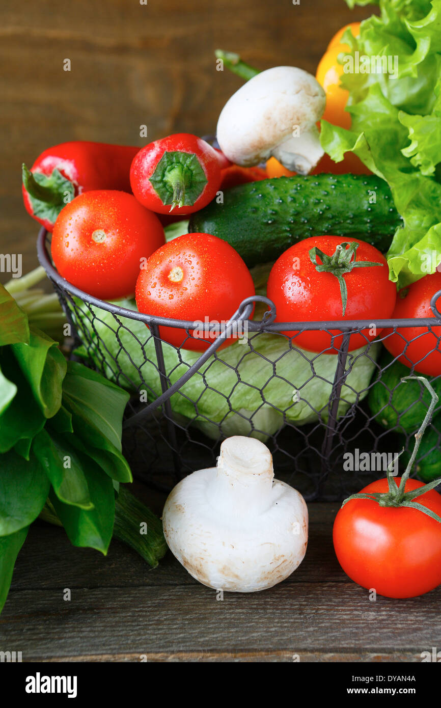 basket full of fresh vegetables, food closeup Stock Photo