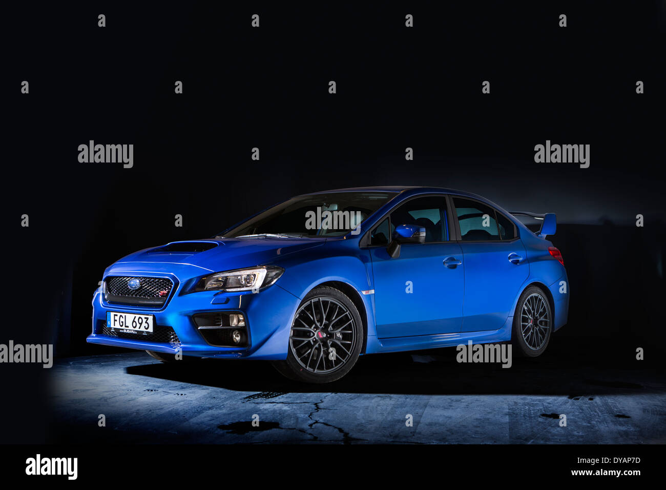 2014 Subaru wrx STI in Blue Stock Photo