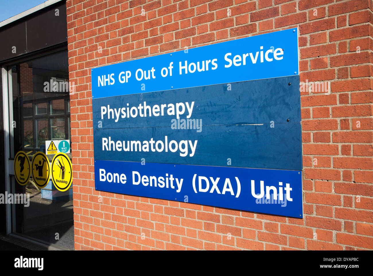 Signs for various medical departments at Ipswich Hospital, NHS Trust, Ipswich, Suffolk, England Stock Photo