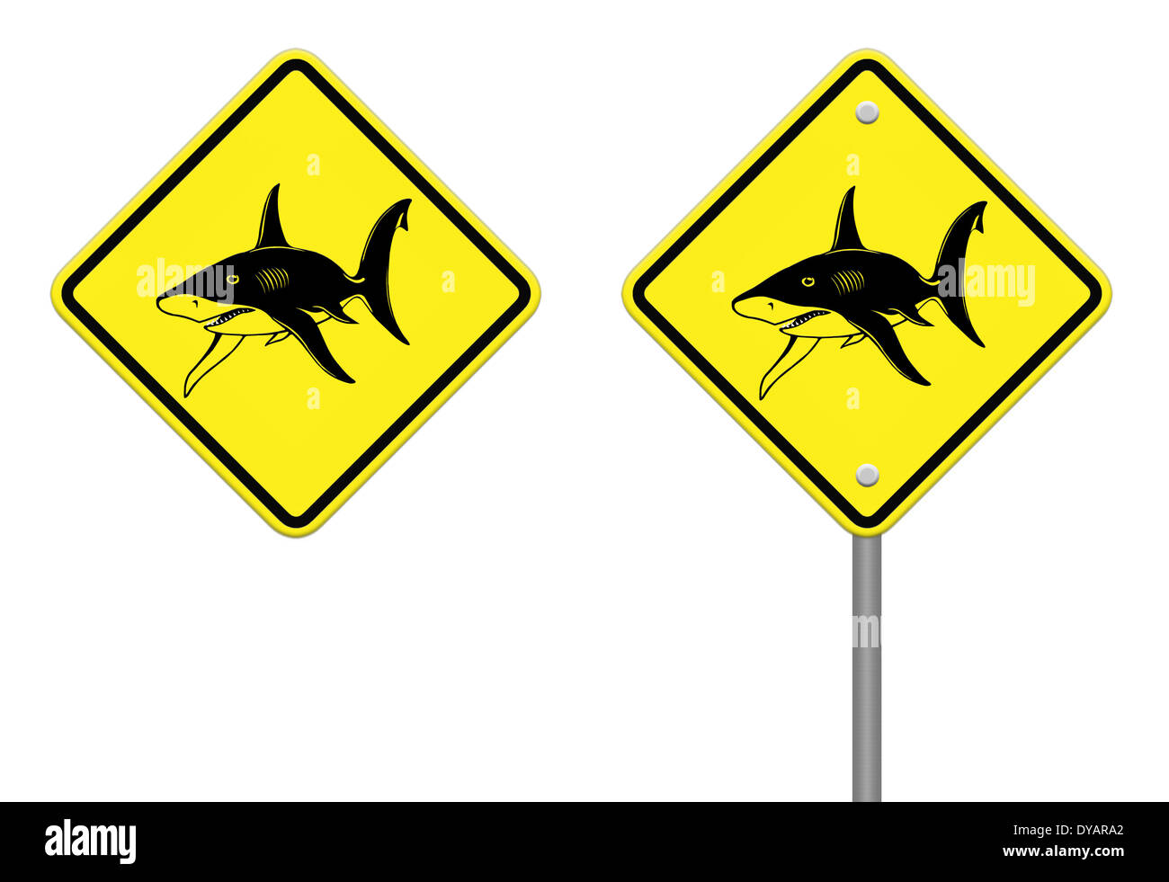 Shark sighting sign, Beach Closed Stock Photo