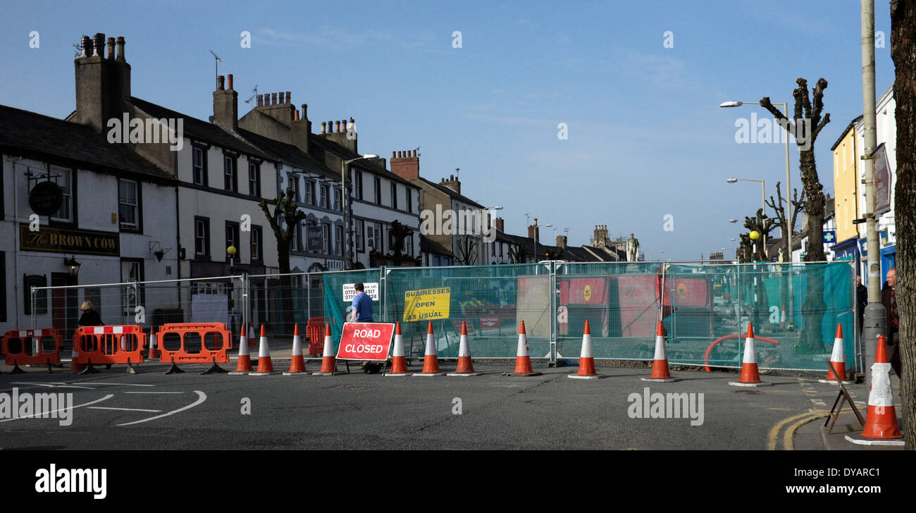 Main Street in Cockermouth, Cumbria, is being redeveloped following the floods in 2009 Stock Photo