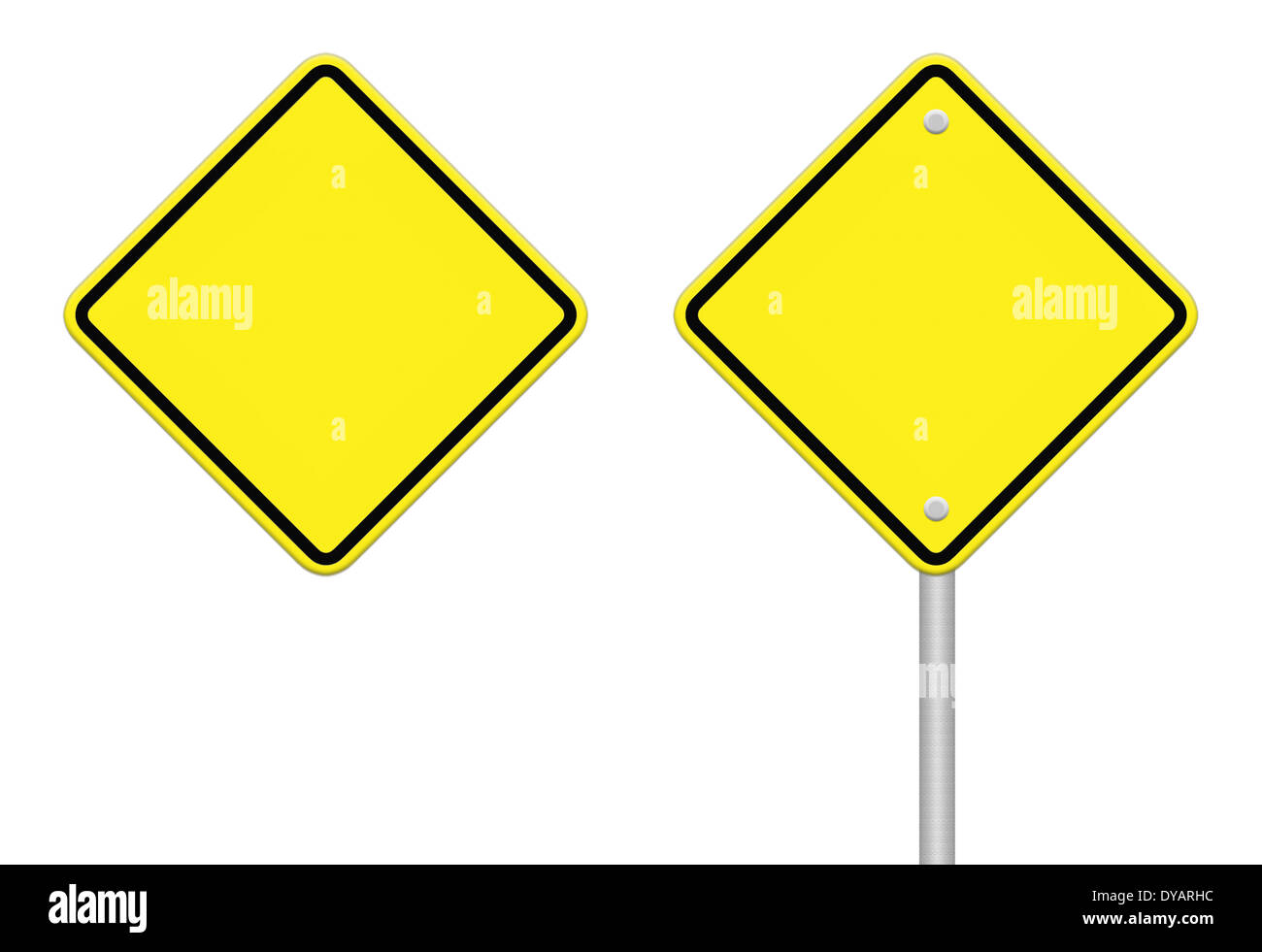 Blank yellow road sign on white background Stock Photo - Alamy