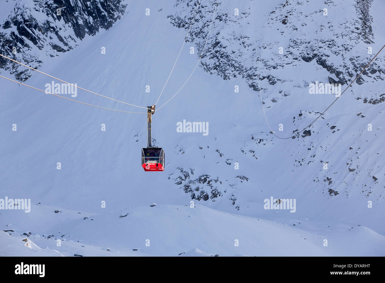 The Aiguille Du Midi gondola, carries passengers to the top of Aiguille