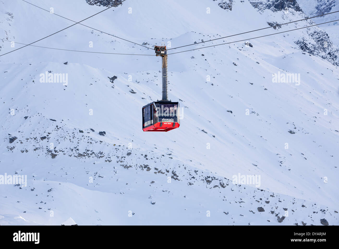 The Aiguille Du Midi gondola, carries passengers to the top of Aiguille