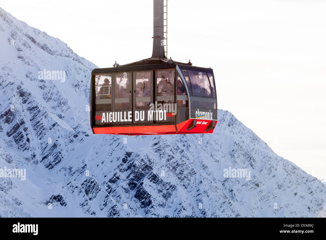 The Aiguille Du Midi gondola, carries passengers to the top of Aiguille