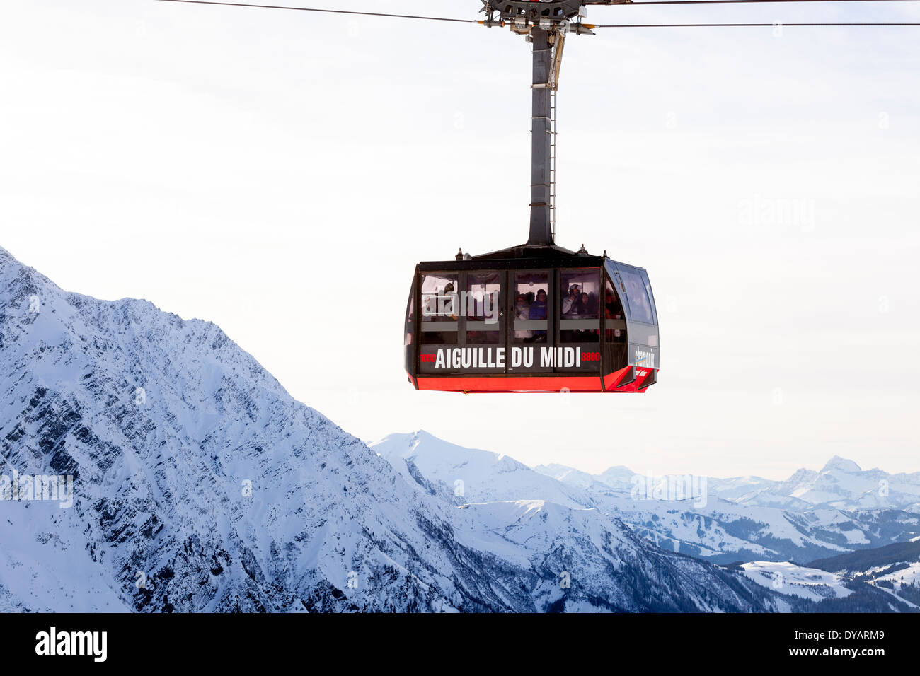 The Aiguille Du Midi gondola, carries passengers to the top of Aiguille