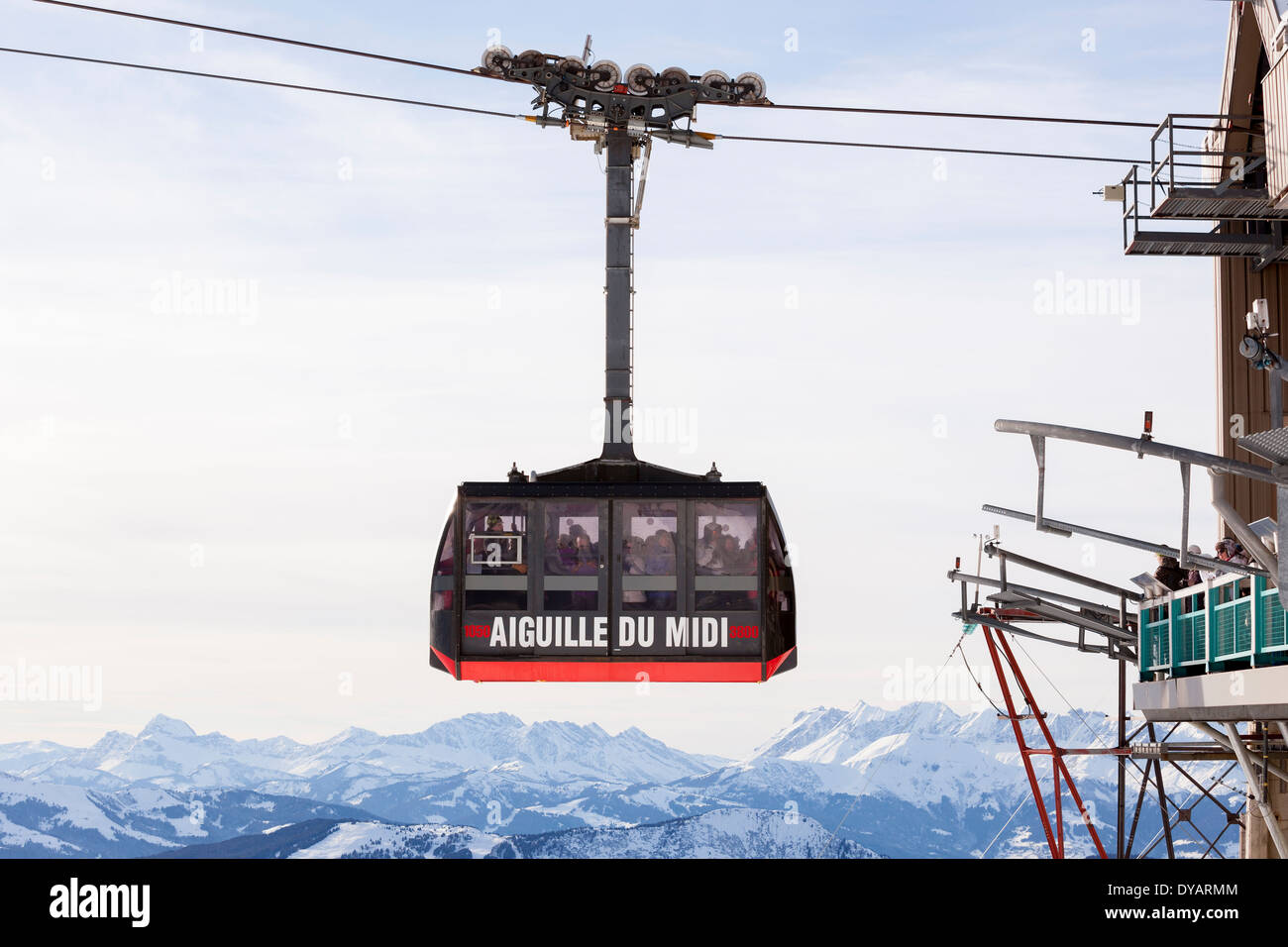The Aiguille Du Midi gondola, carries passengers to the top of Aiguille
