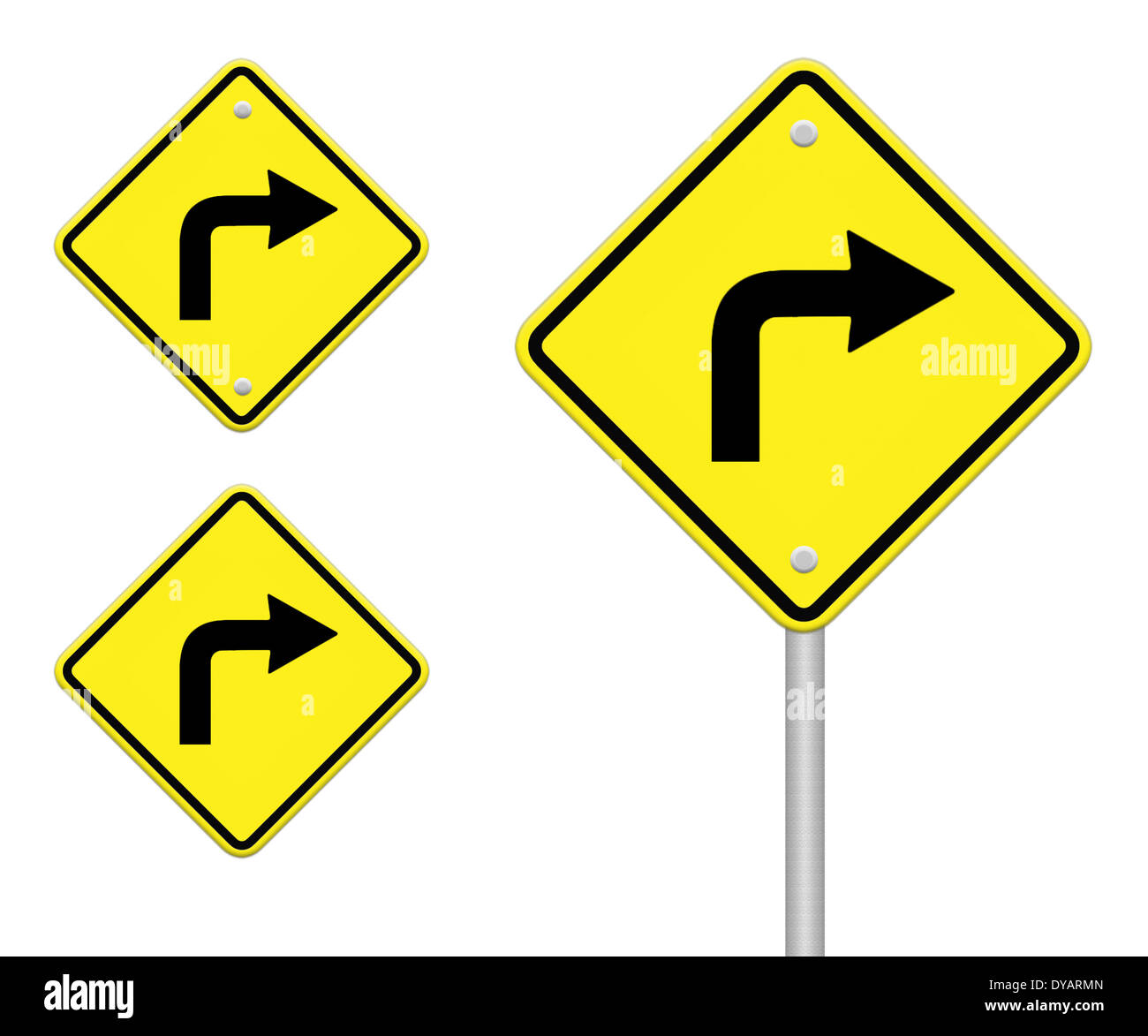 Turn right traffic sign on white background Stock Photo - Alamy