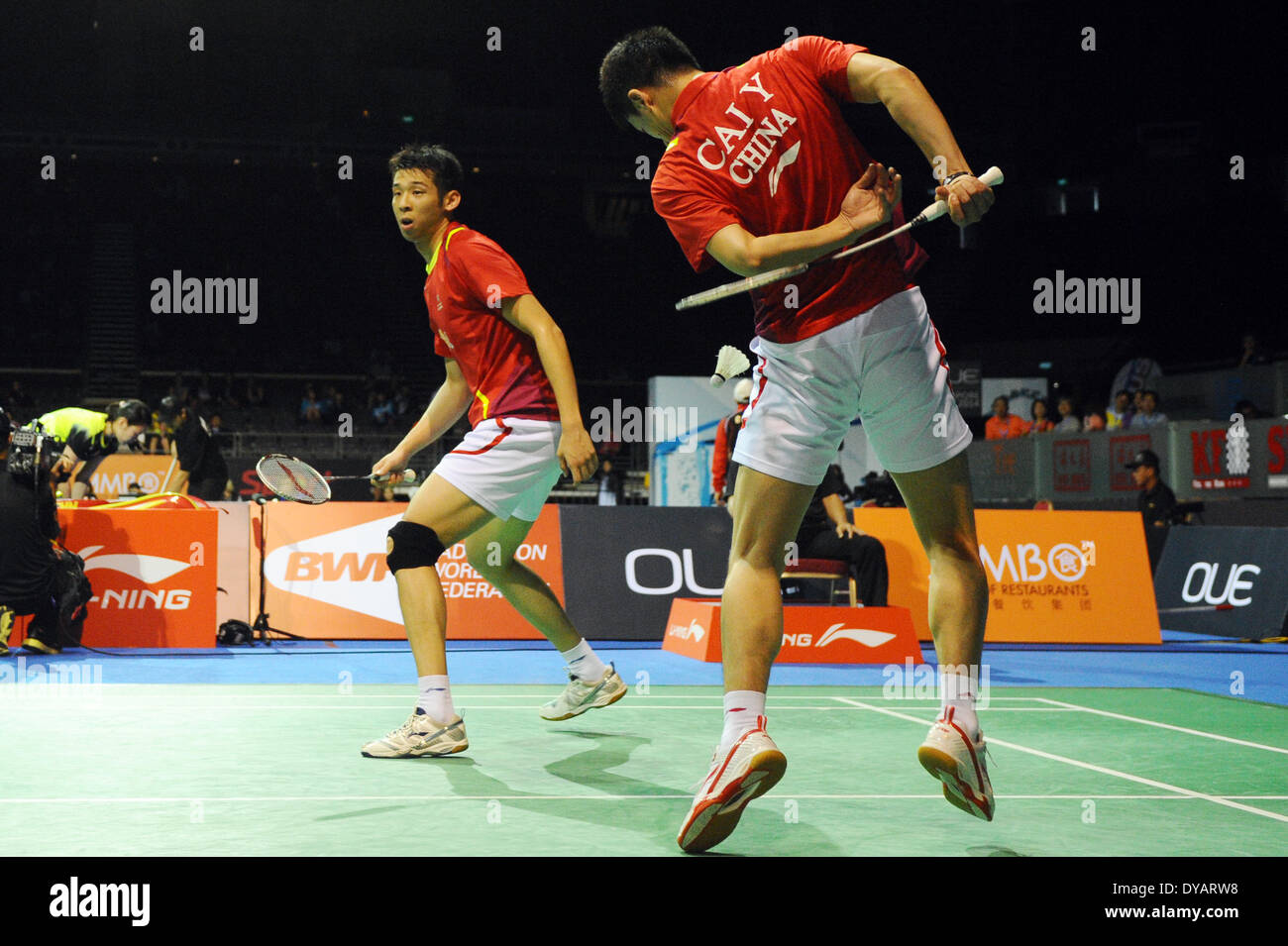 Singapore. 12th Apr, 2014. Cai Yun (R) and Lu Kai of China compete ...