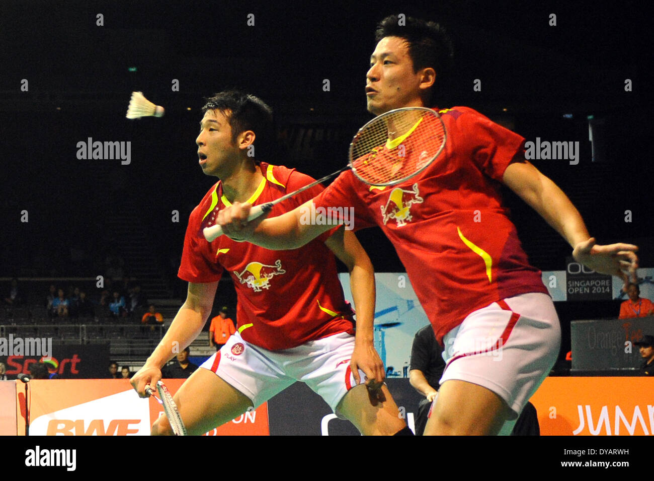Singapore. 12th Apr, 2014. Cai Yun (R) and Lu Kai of China compete ...