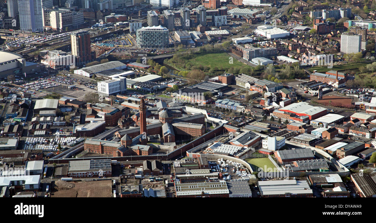 aerial view of HM Prison Manchester better known as Strangeways Prison or Jail Stock Photo
