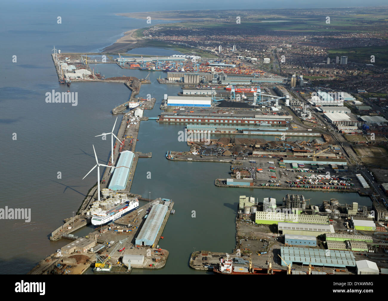 aerial view of Liverpool docks at Seaforth, just to the north of the city Stock Photo