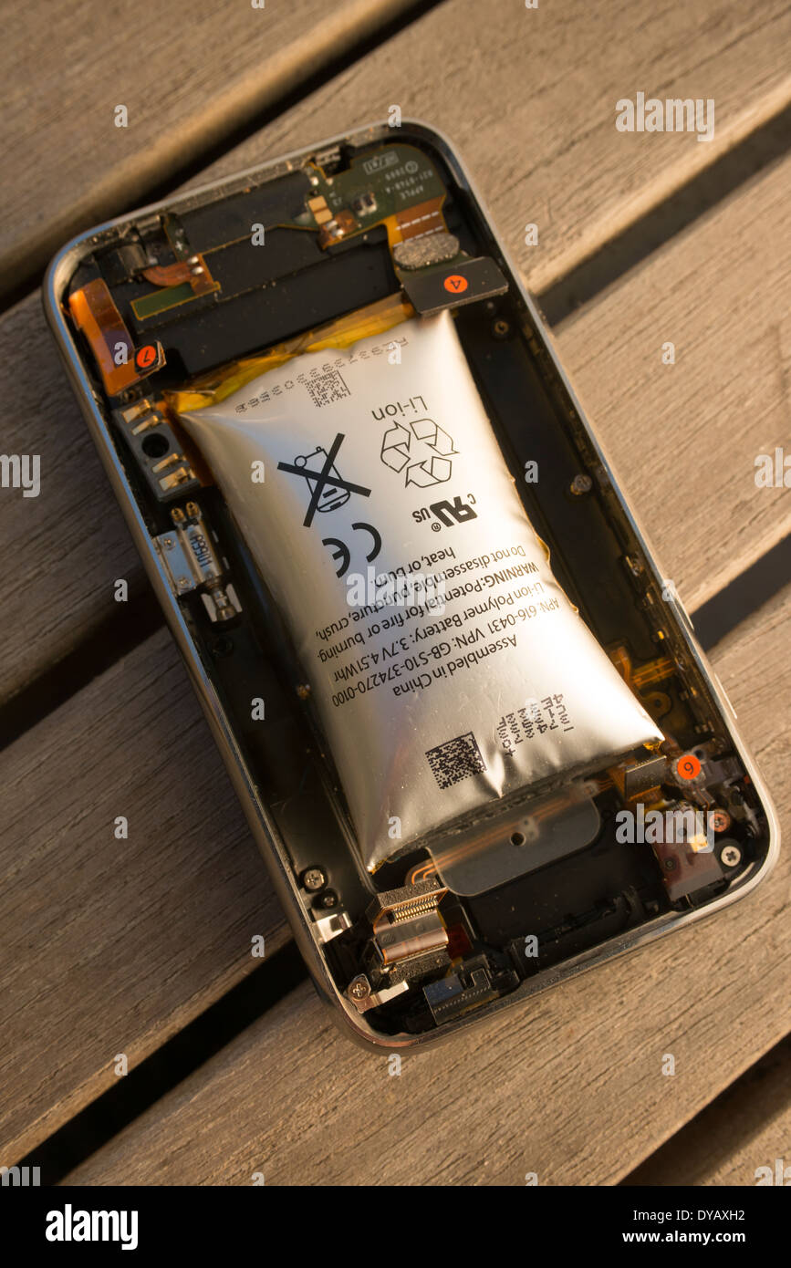 Modern cellphone having suffered from damage due to Lithium Ion Stock