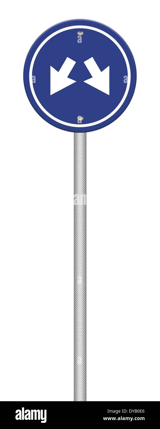 Blue Sign with two Arrows Two directions on a blue road sign , Part