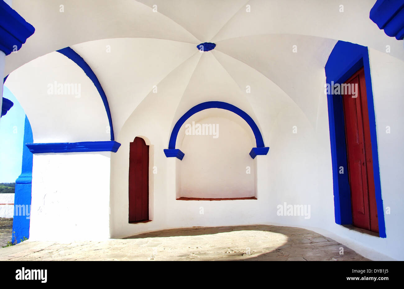 White and blue atrium of old church Stock Photo - Alamy