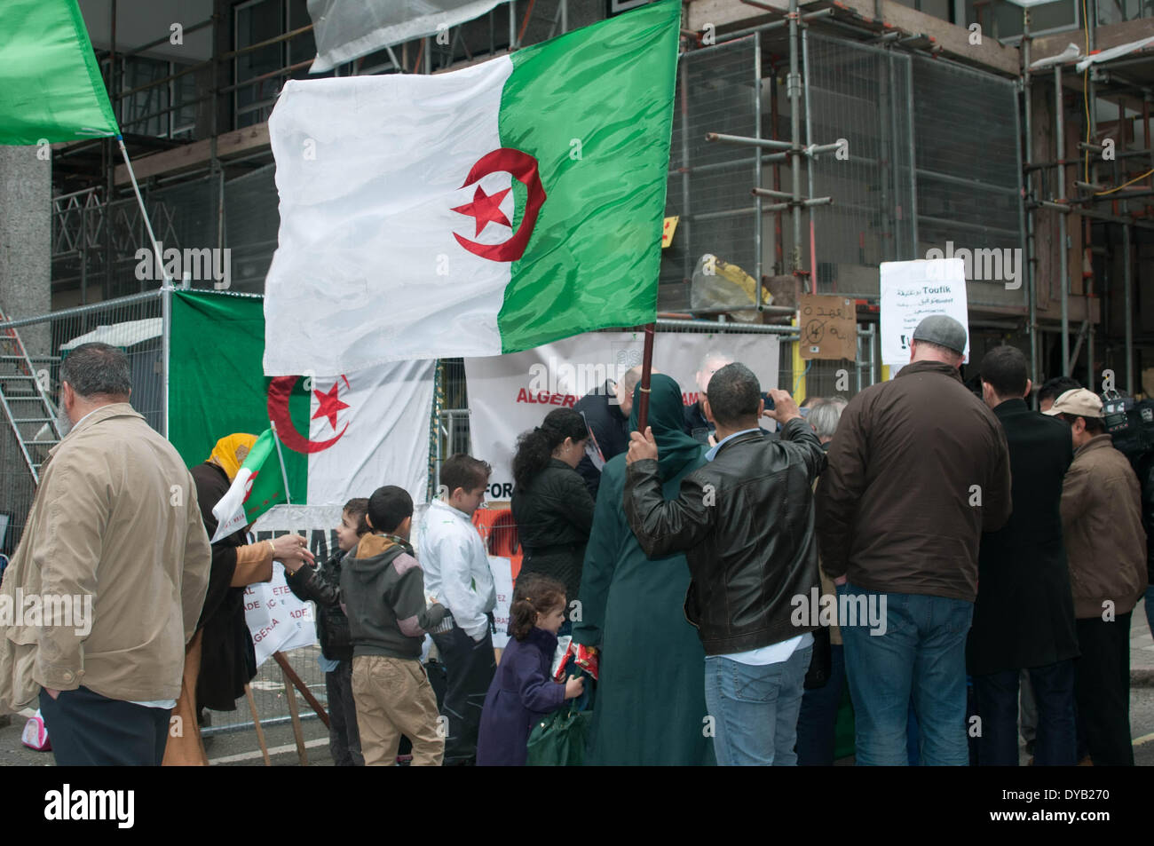 London, UK. 12th April 14. A group of protesters Protest against mafia run Algerian Presidential elections continued to contempt of the Algerian authorities towards the democratic aspirations of the Algerian people. Credit:  See Li/Alamy Live News Stock Photo