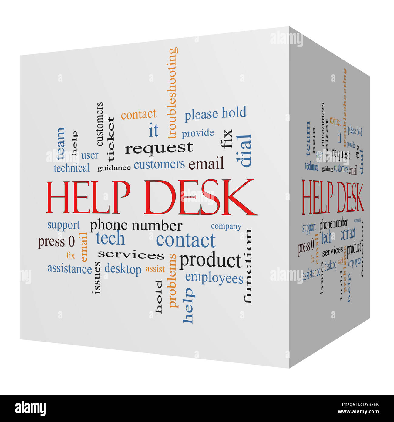 Help Desk 3D cube Word Cloud Concept with great terms such as customers