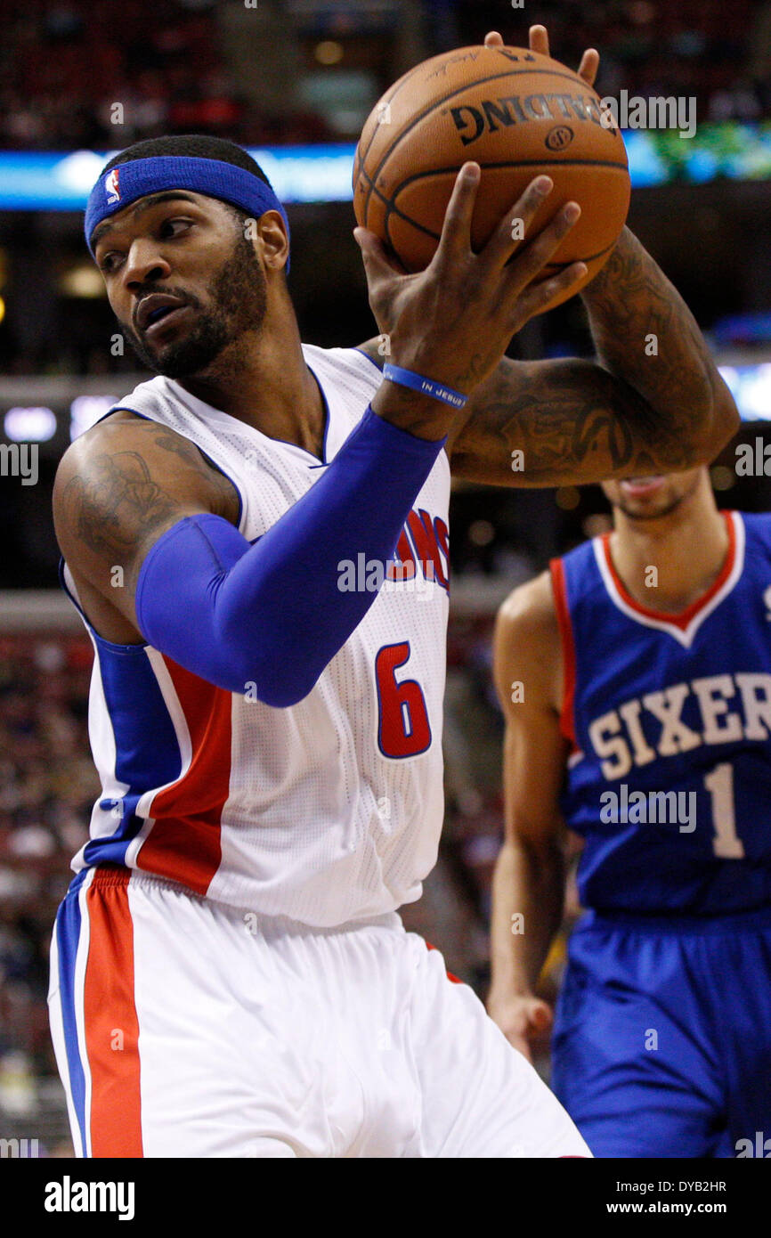 March 29, 2014: Detroit Pistons forward Josh Smith (6) in action during the NBA game between the Detroit Pistons and the Philadelphia 76ers at the Wells Fargo Center in Philadelphia, Pennsylvania. The 76ers won 123-98. Christopher Szagola/Cal Sport Media Stock Photo