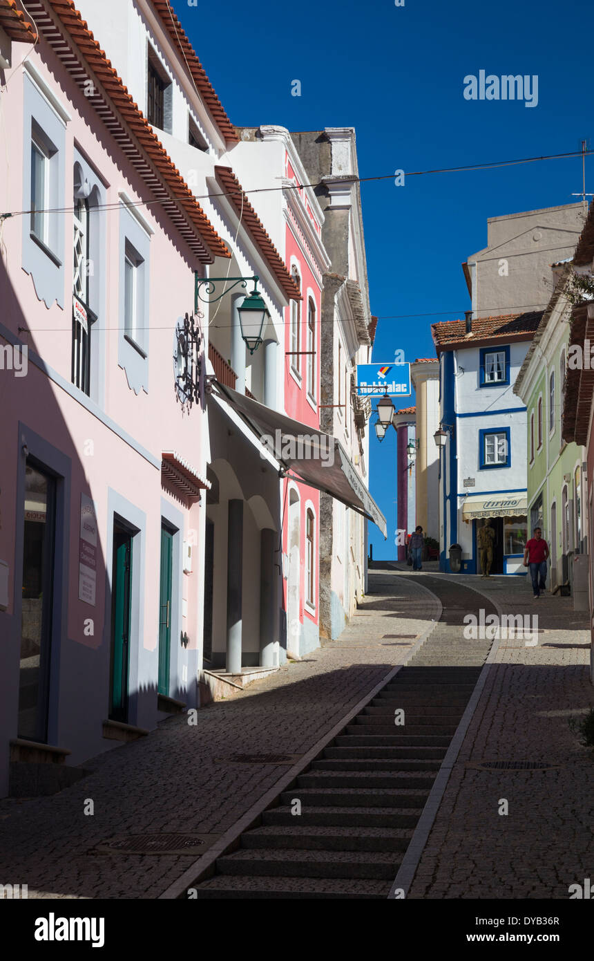 Colourful Properties in a steep street in Monchique, Algarve, Portugal Stock Photo