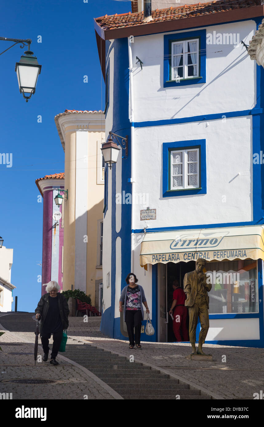 Colourful Properties in a steep street in Monchique, Algarve, Portugal Stock Photo