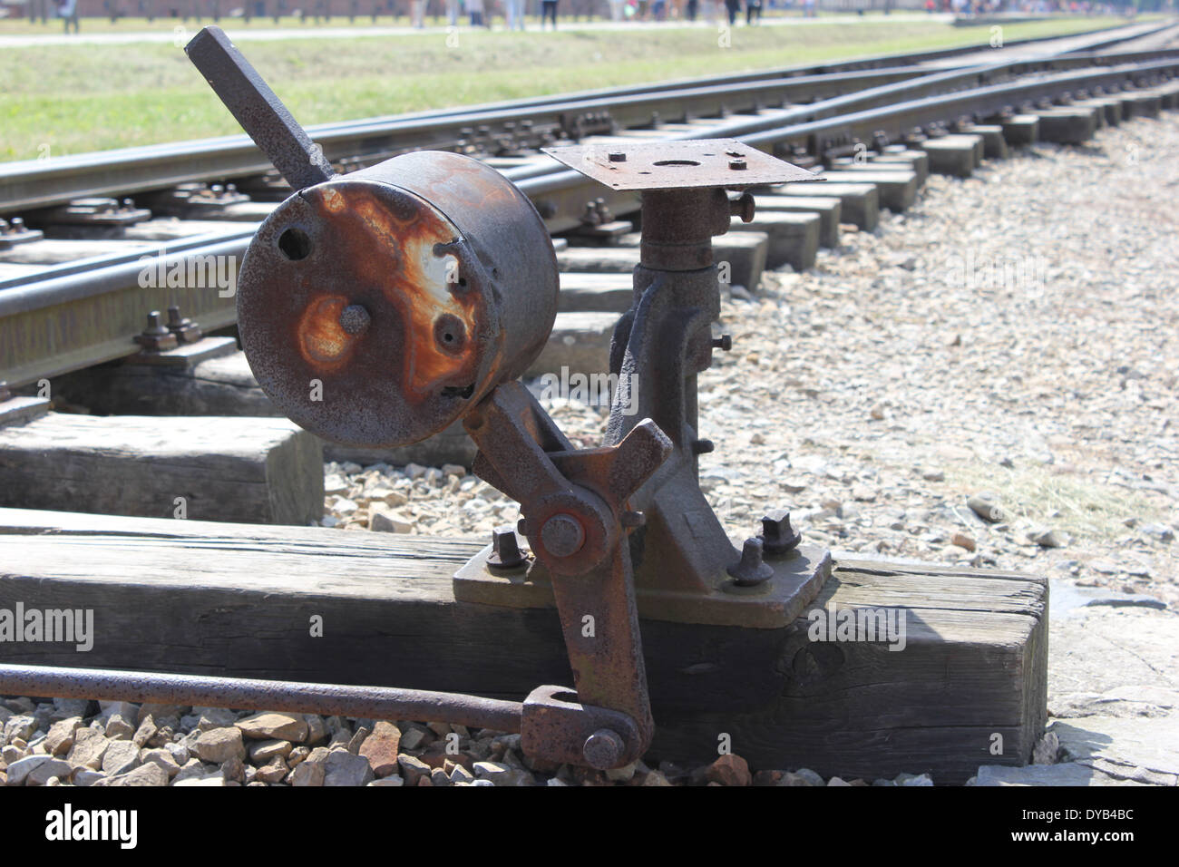 Rusty switch of the railway track to Auschwitz Birkenau, Oświęcim, the main and well-known concentration camp in Poland, Europe Stock Photo