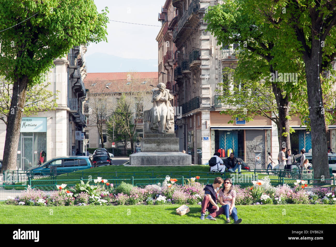 Couple Kissing In Victor Hugo Square Grenoble France Stock Photo