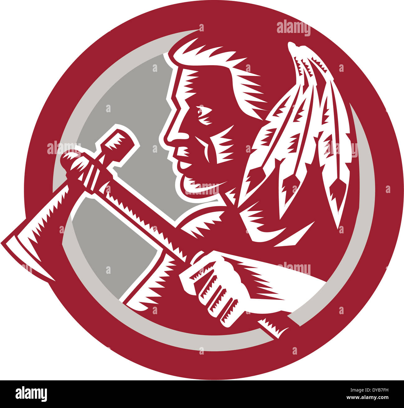 Illustration of a native american indian chief warrior holding a ...