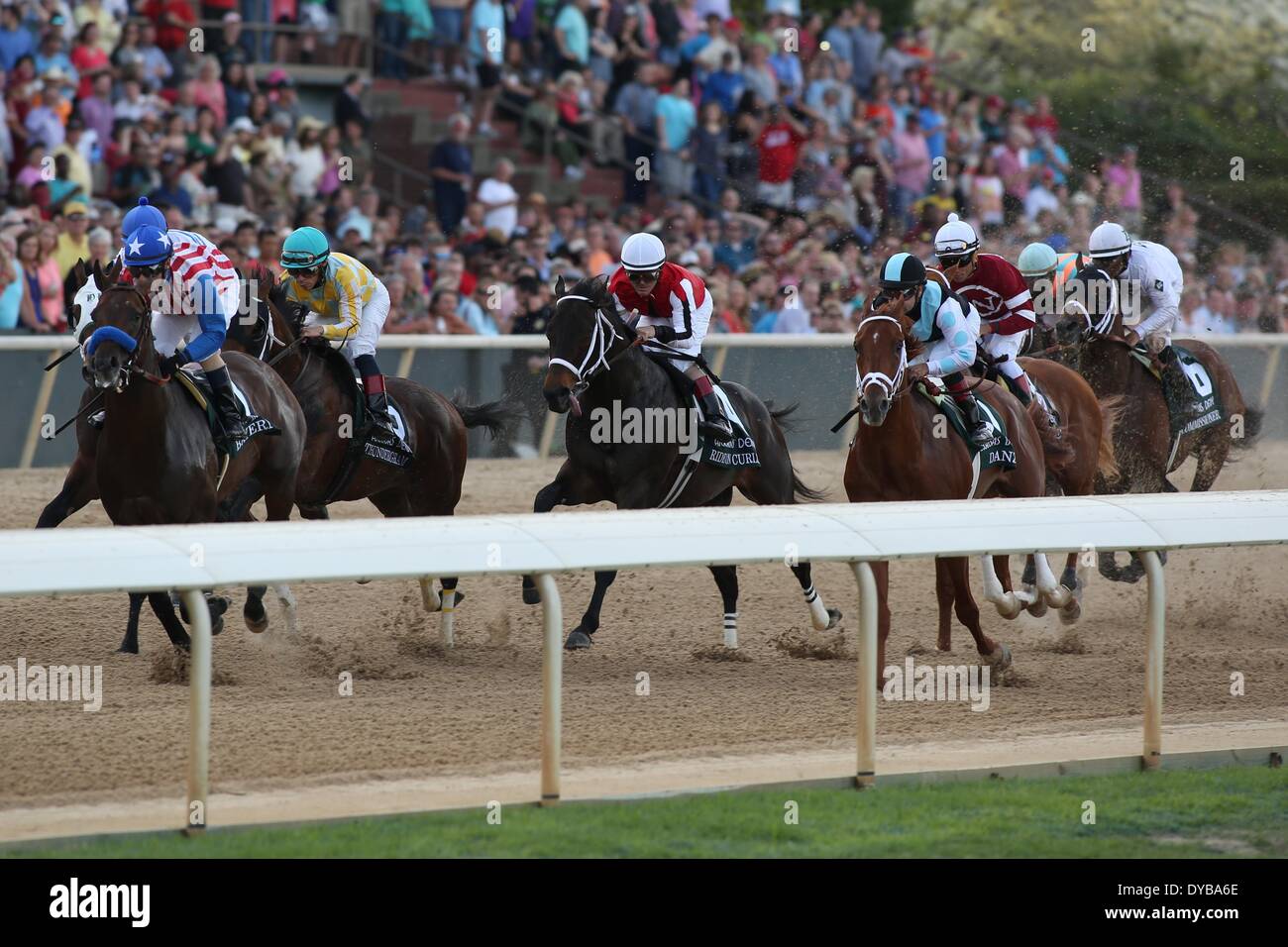 Hot Springs, AR, USA. 12th Apr, 2014. April 12, 2014: The field during the running of the Arkansas Derby at Oaklawn Park in Hot Springs, AR. Justin Manning/ESW/CSM/Alamy Live News Stock Photo
