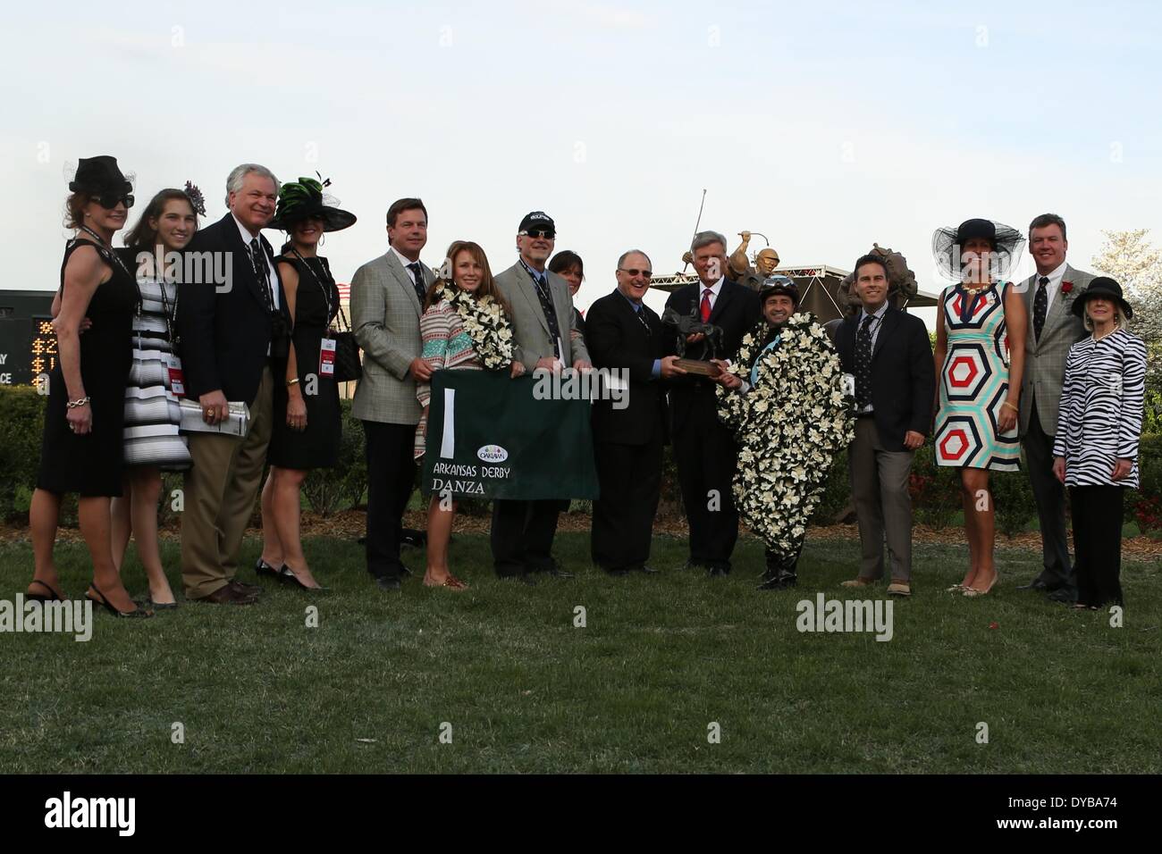 Hot Springs, AR, USA. 12th Apr, 2014. April 12, 2014: Winners circle with Arkansas Governor Mike Beebe and jockey Joe Bravo after the running of the Arkansas Derby at Oaklawn Park in Hot Springs, AR. Justin Manning/ESW/CSM/Alamy Live News Stock Photo
